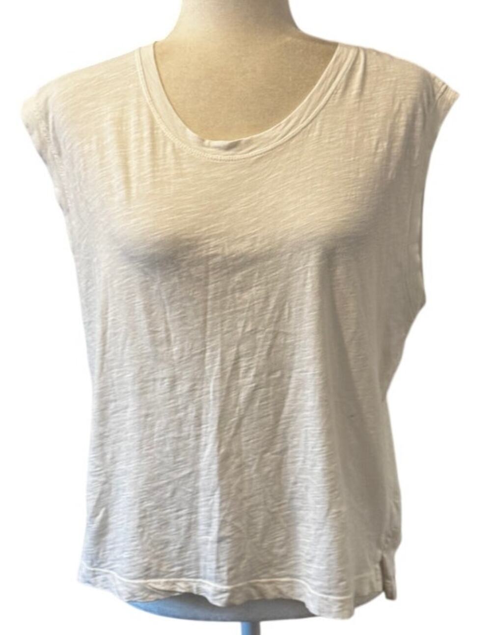 Rowan White Slub Cotton Cap Sleeve Tee Shirt Women's Medium Made in USA